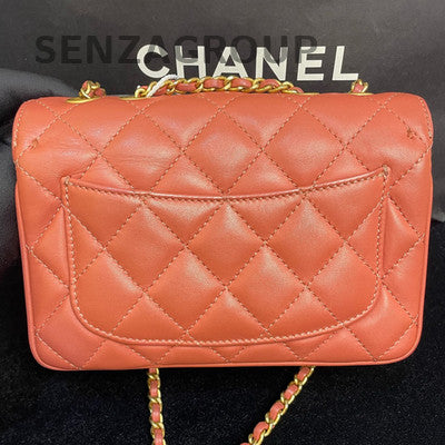 Chanel Accordion Bag Orange Red Gold Hardware Quilted Chain Shoulder Bag