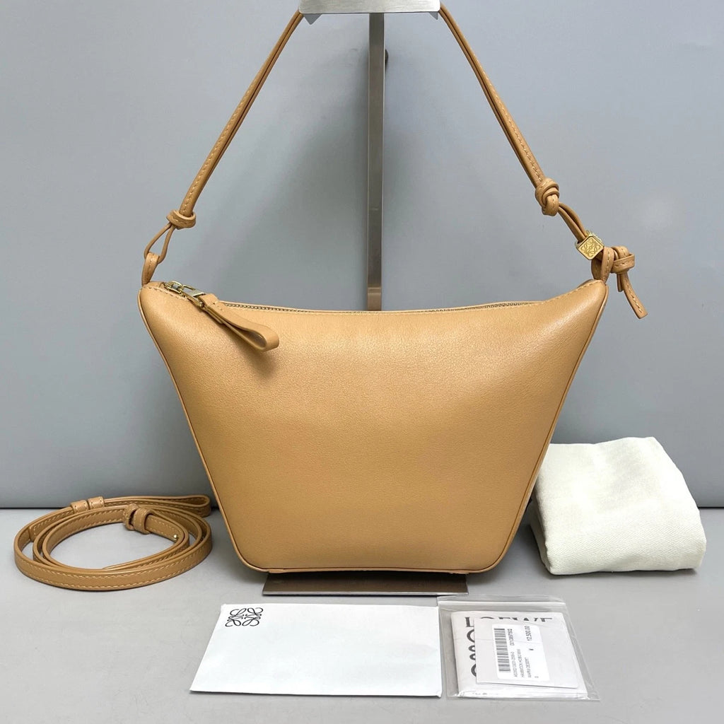 Authentic Loewe Hammock Hobo Calfskin Shoulder Crossbody Bag Brown