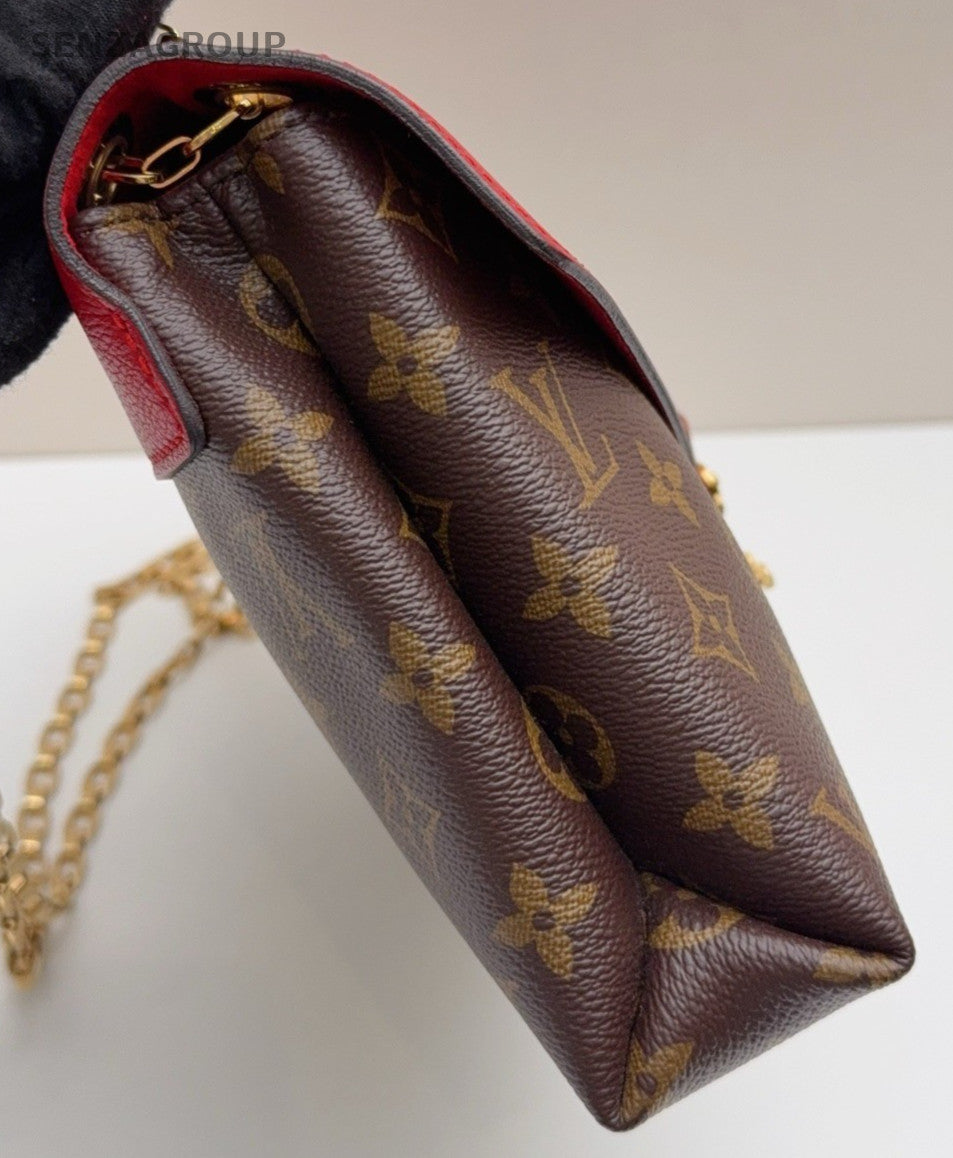 Louis Vuitton Monogram Chain Shoulder Bag Red Brown Gold Women Classic