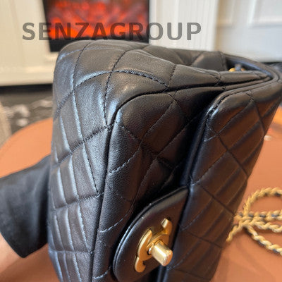 Chanel Classic Flap Black Gold Lambskin Chain Shoulder Crossbody Bag