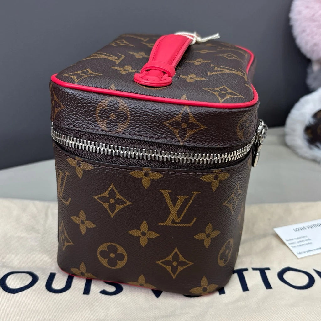 Louis Vuitton Nice Vanity Case Top Handle Bag Brown Silver Women Classic