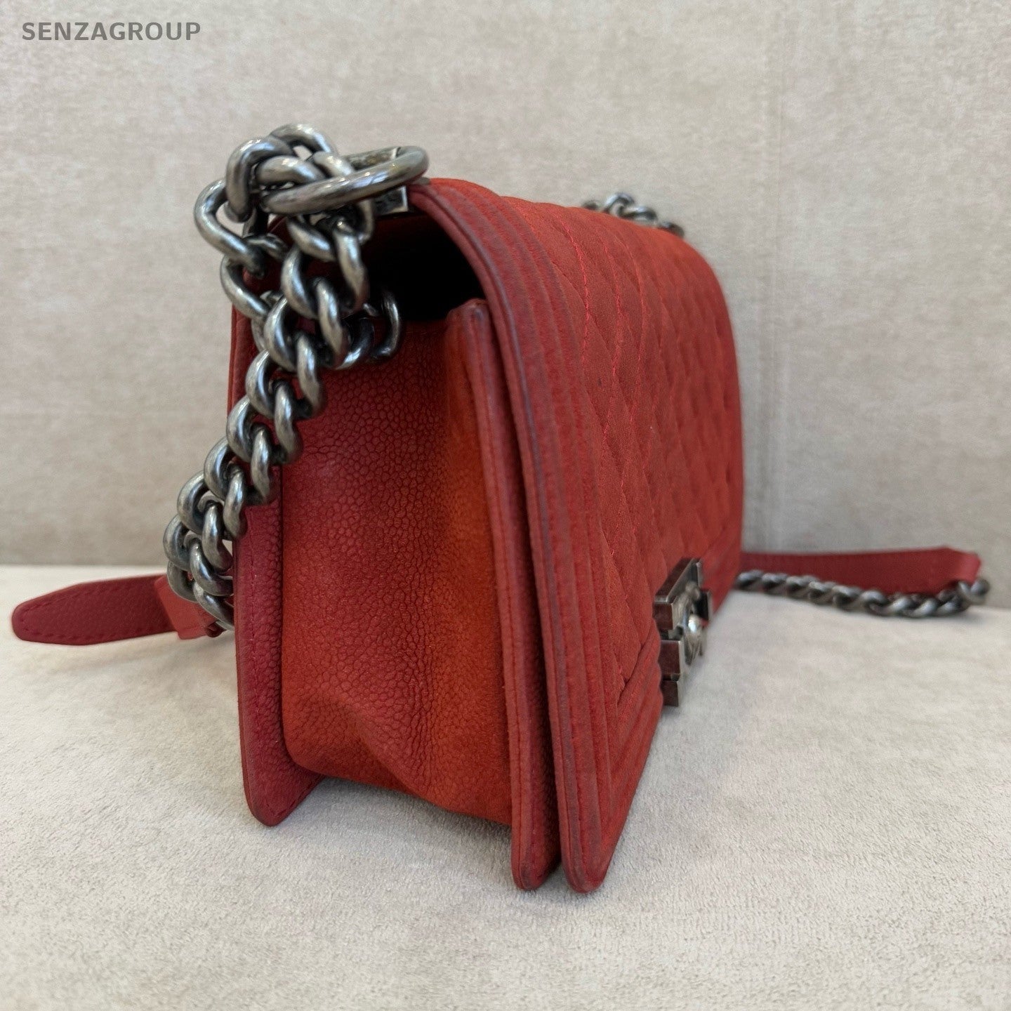 CHANEL Leboy MM Chain Shoulder bag Red Silver Women