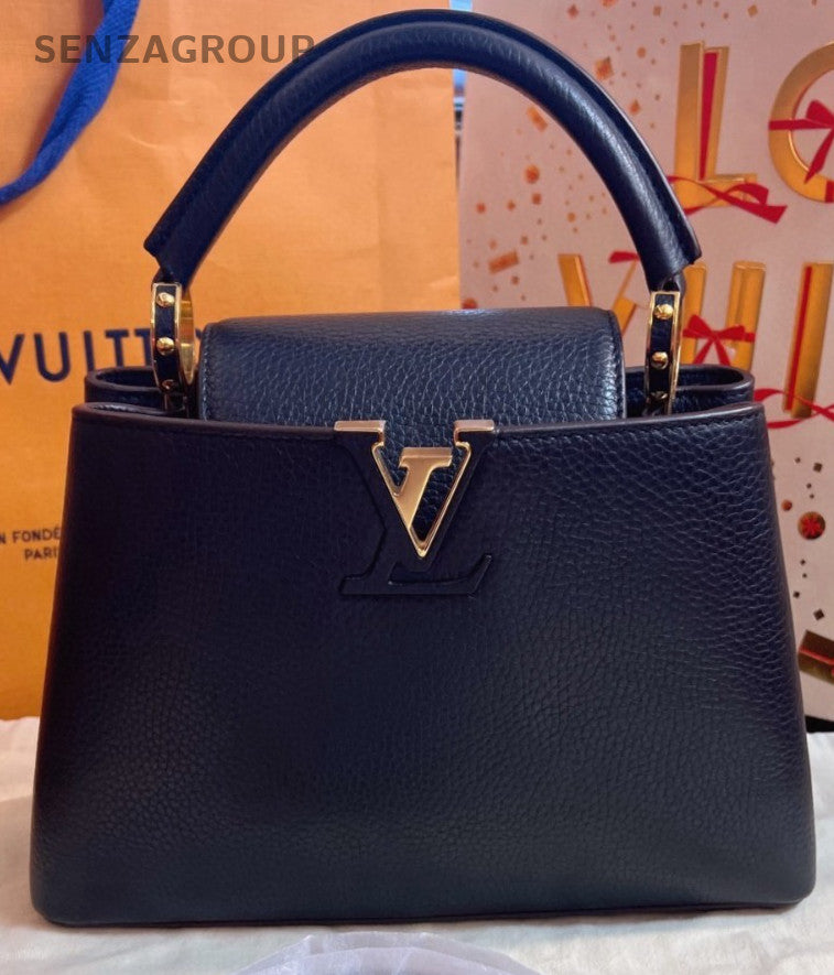 Louis Vuitton CAPUCINES Calfskin BB Top Handle Bag Black Gold Women Classic