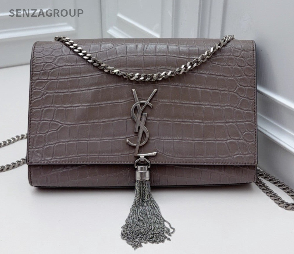 Saint Laurent Kate Chain Shoulder Bag Crossbody Gray Silver Used Women Classic