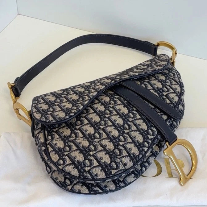 Christian Dior Monogram MM Shoulder Bag Blue Gold Hardware Women
