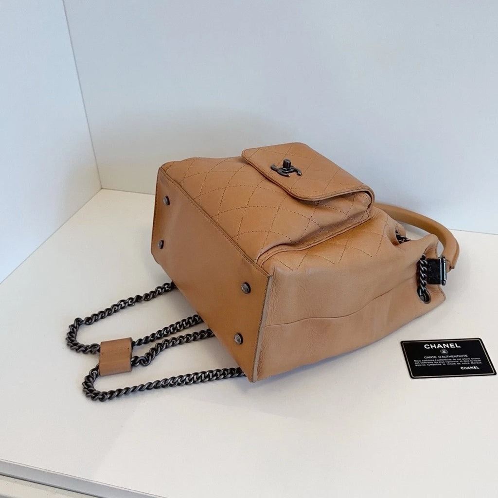 Chanel Bucket Backpack Chain Top Handle Bag Brown Women Classic