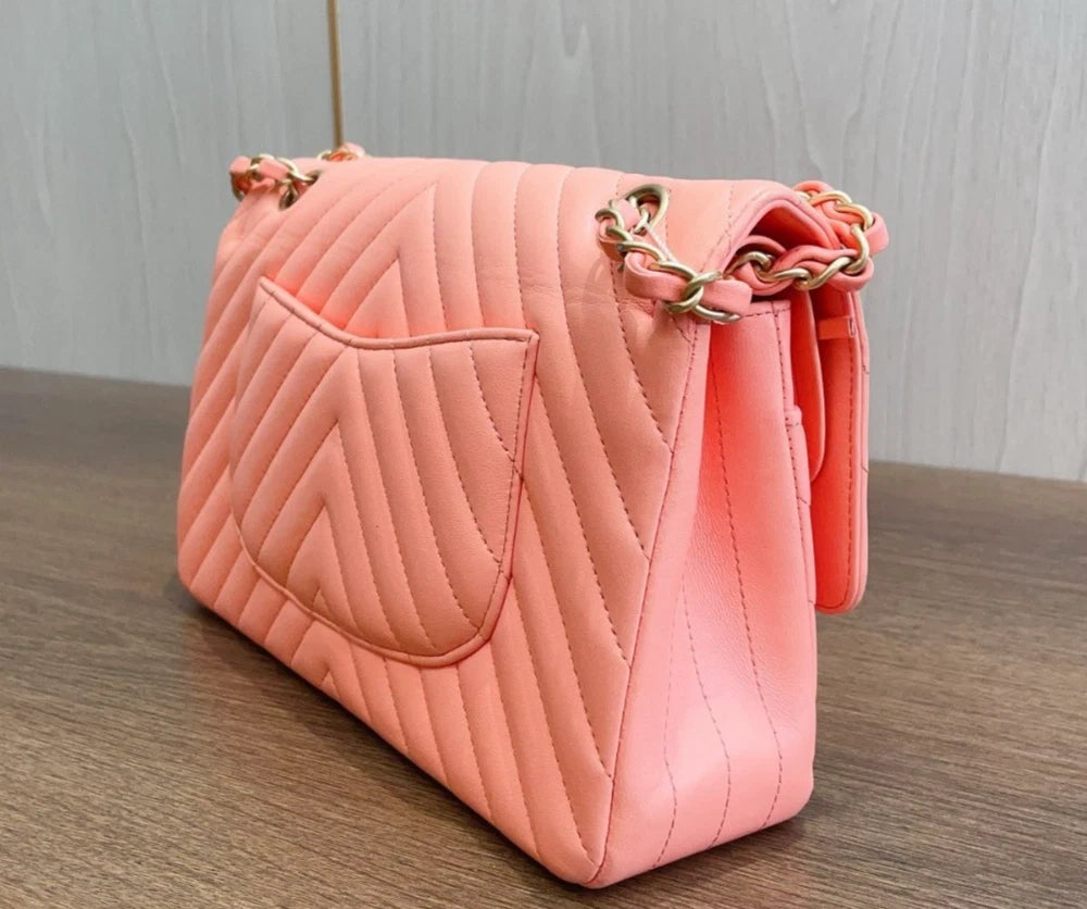 Chanel Classic Flap Calfskin Turn Lock Pink Chain Bag Shoulder Bag Women Classic