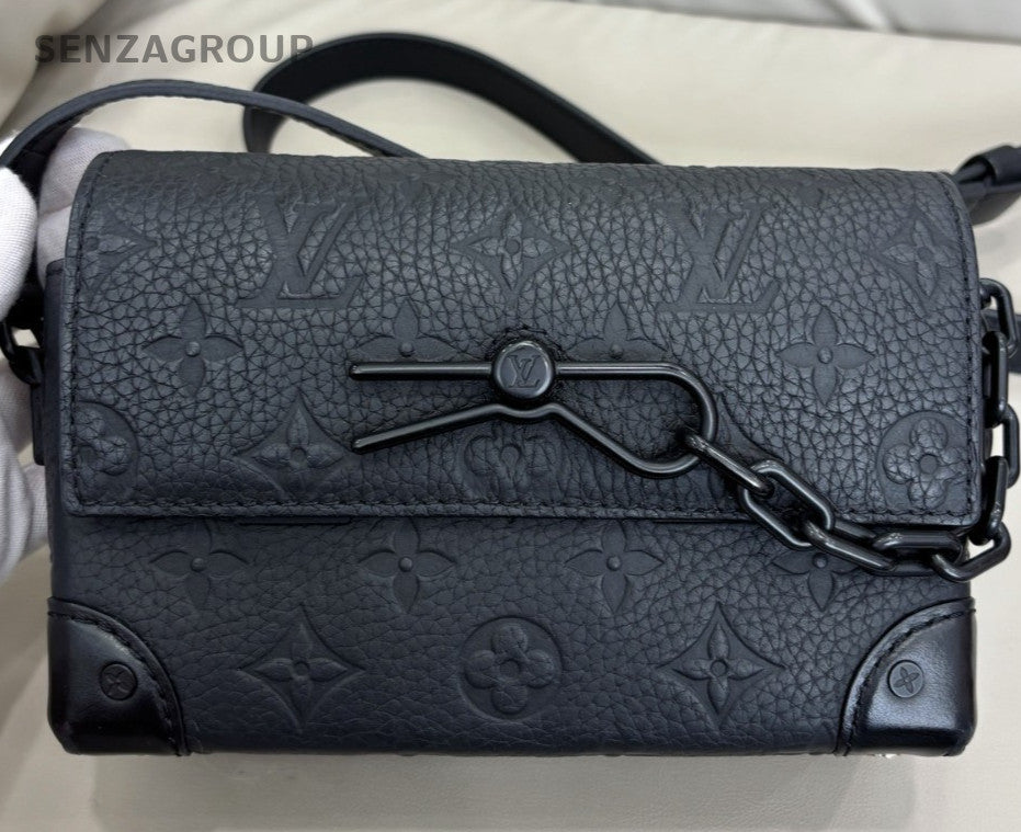 Louis Vuitton Steamer Embossed Full Leather Box Shoulder Crossbody Bag Black