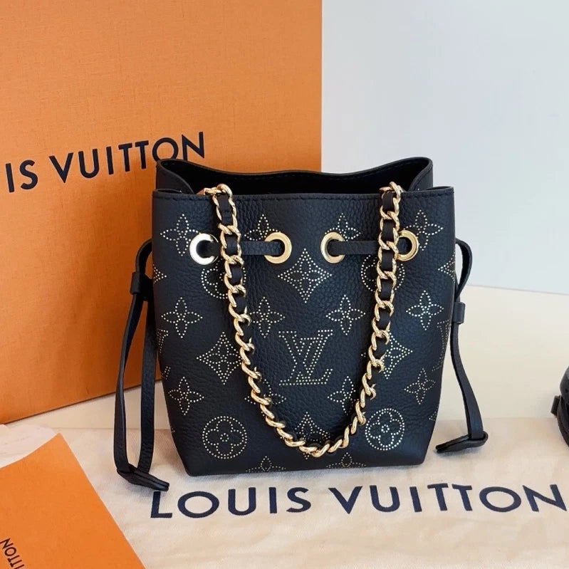 Louis Vuitton Bella Pico Mini Bucket Chain Top Handle Crossbody Black Gold