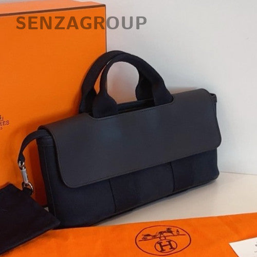 Hermes Valparaiso So Black Top Handle Bag Black Silver Unisex Adults Classic