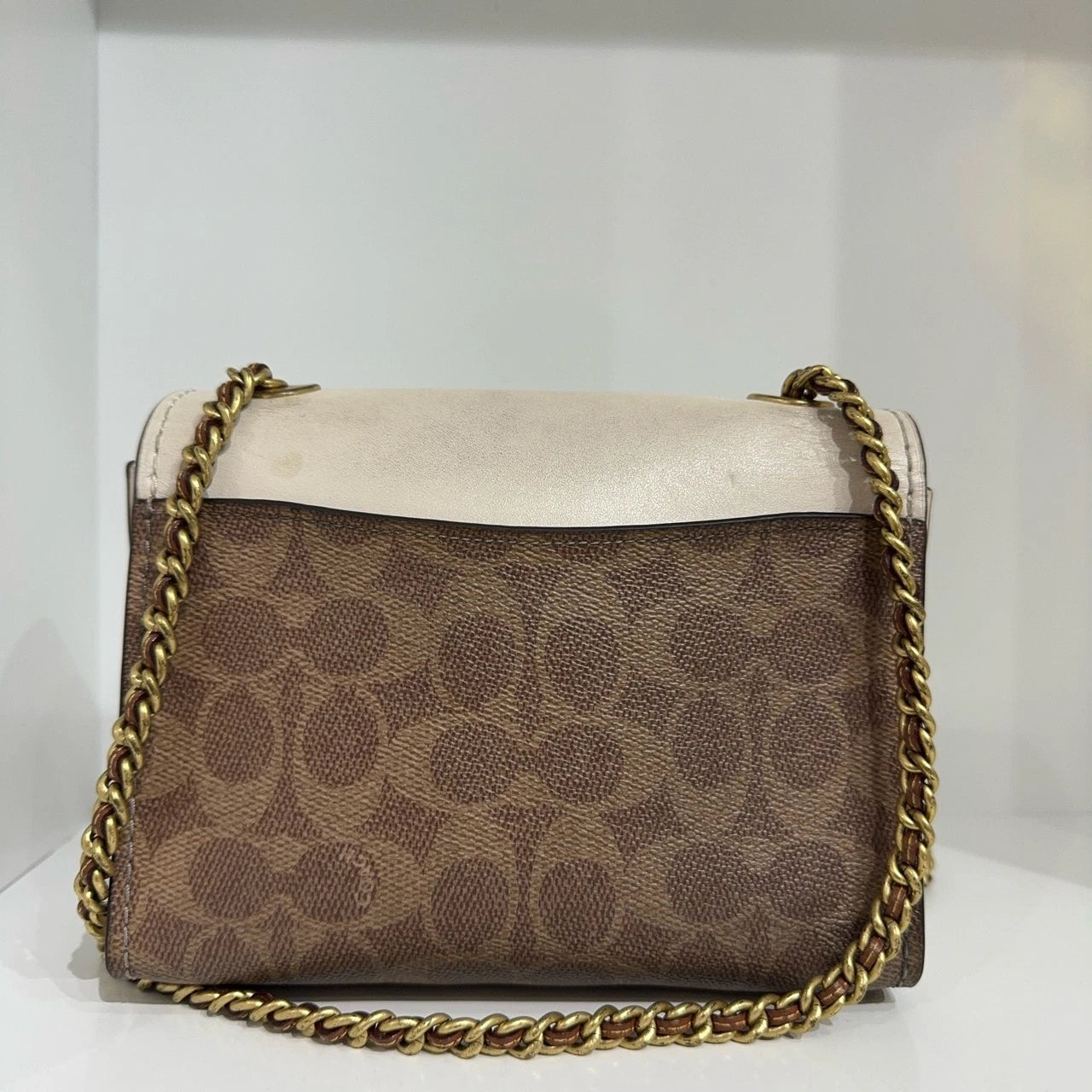 Coach Camellia Canvas Leather Crossbody Shoulder Bag For Women White Brown