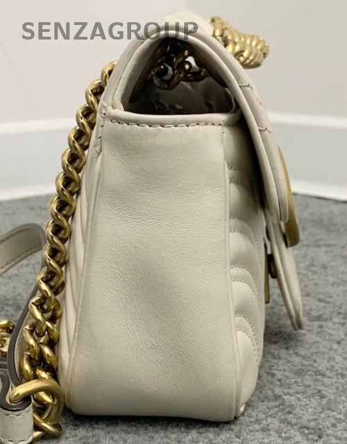 Gucci Marmont PM Chain Shoulder Bag Crossbody White Gold Used Women Classic