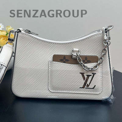 Louis Vuitton Marellini Epi Chain Shoulder Bag Silver White Classic Women