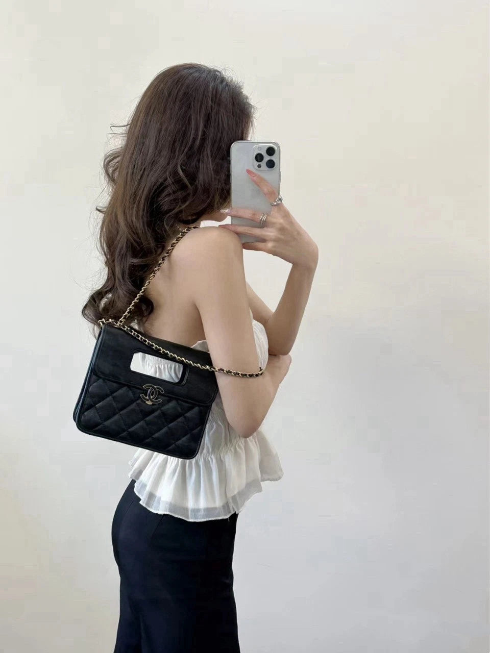 CHANEL Small Black Calfskin Gold Hardware Briefcase Crossbody For Women