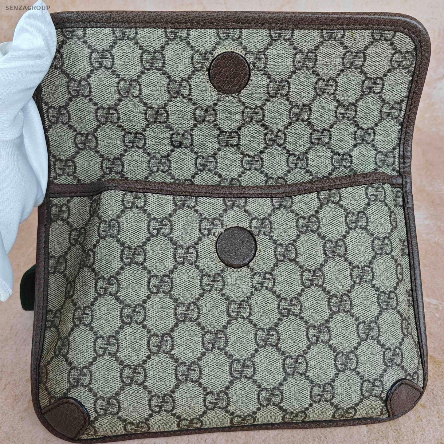 Gucci GG Supreme Brown Shoulder Crossbody Bag Gold Buckle Women Classic