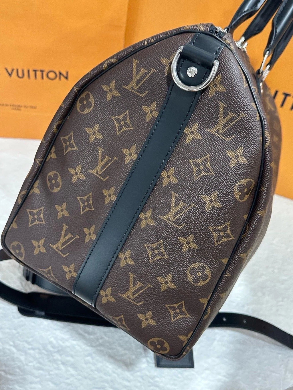 Louis Vuitton Keepall45 Monogram Canvas Black Leather Bag For Women