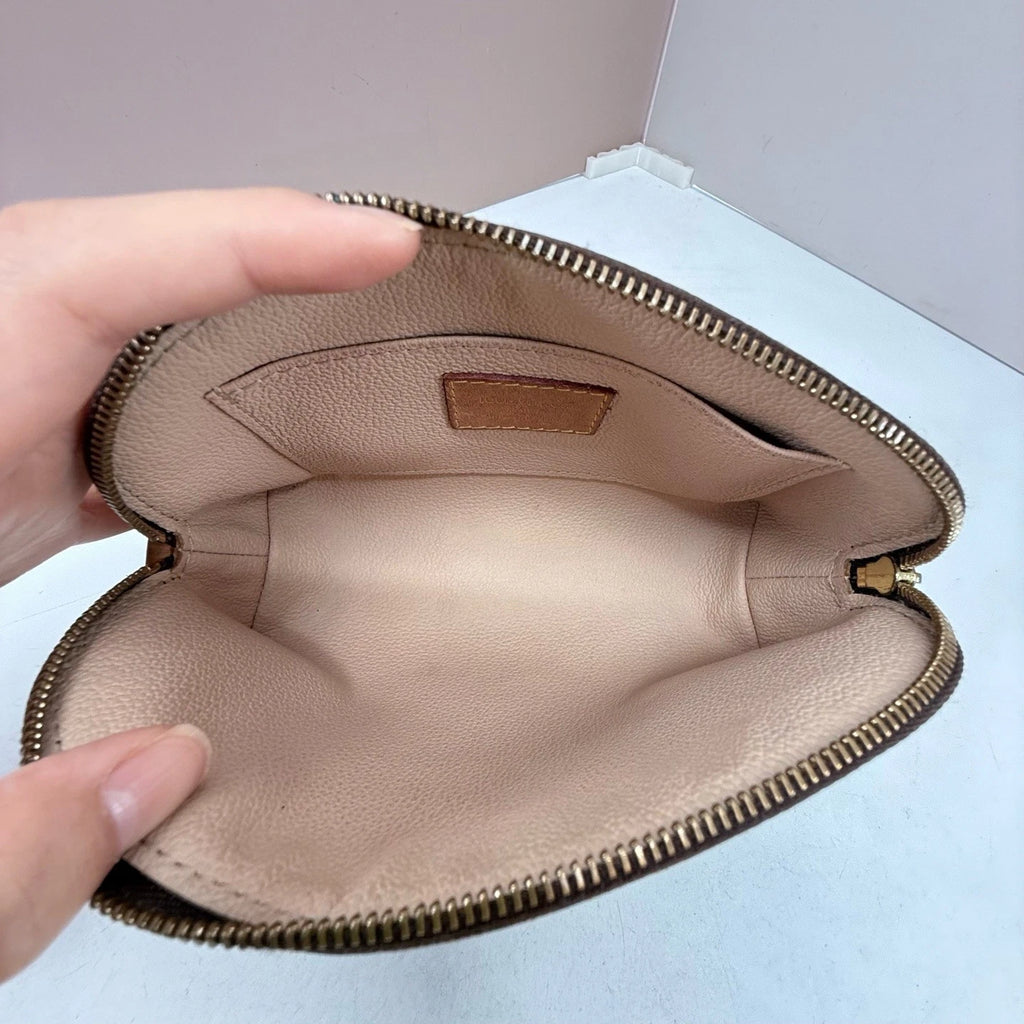 Louis Vuitton Cosmetic Pouch Monogram Clutch Brown Gold Women Classic