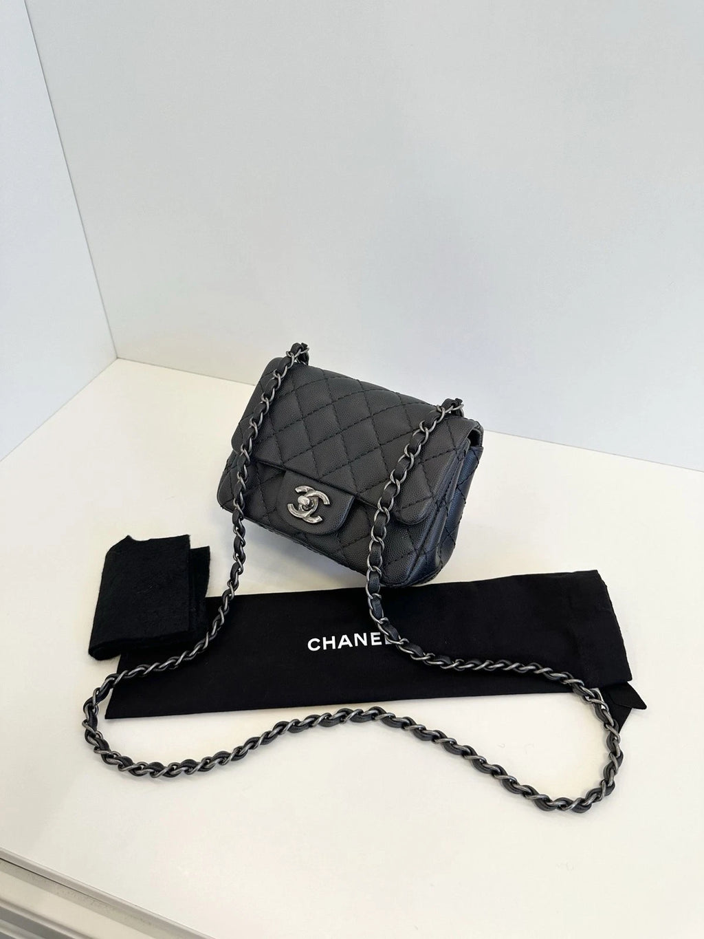 Chanel Classic Flap Square Mini Shoulder Bag Black Caviar Leather