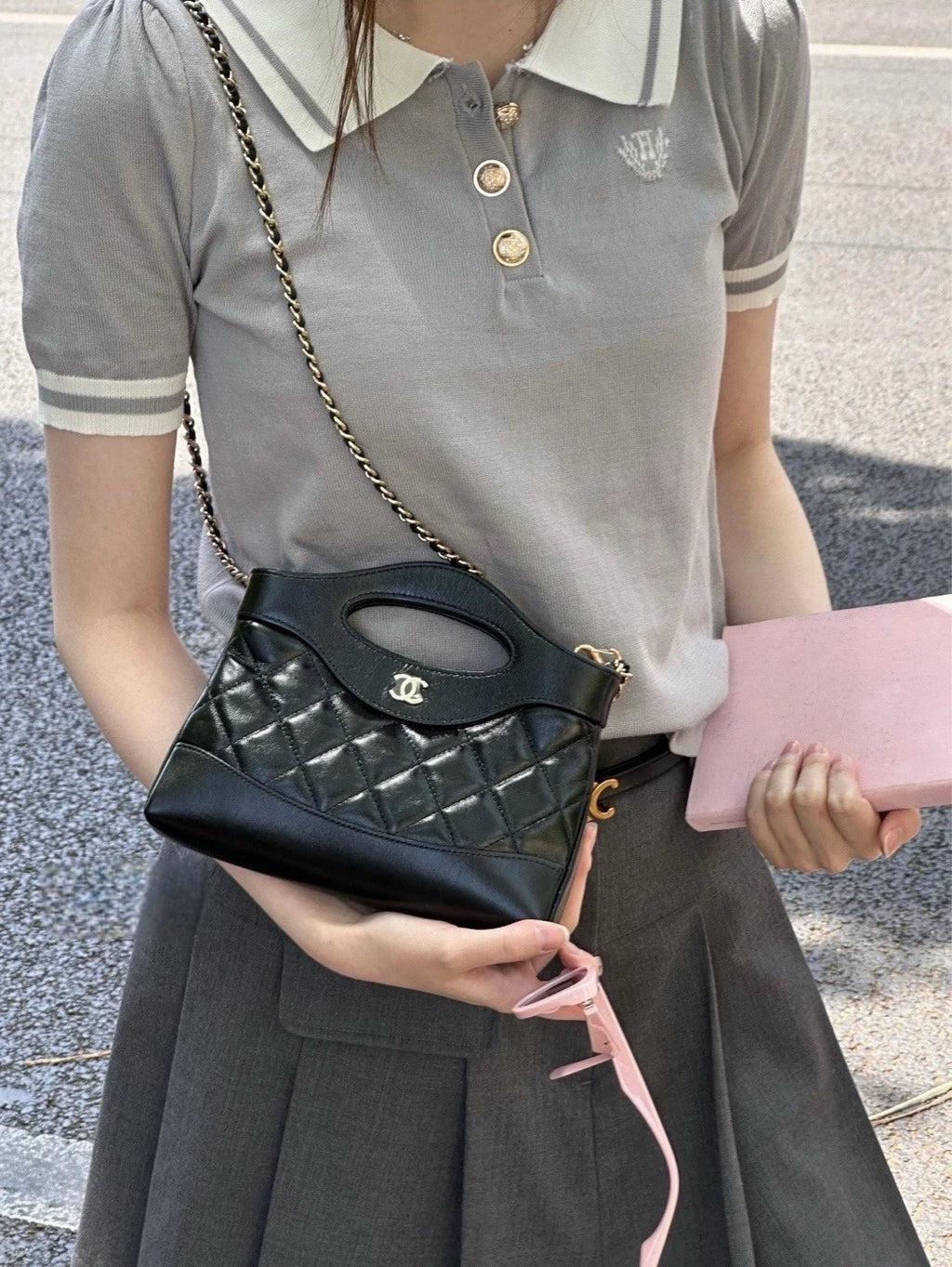 CHANEL 31bag Nano Black Gold Handbag Crossbody Shoulder Bag Women