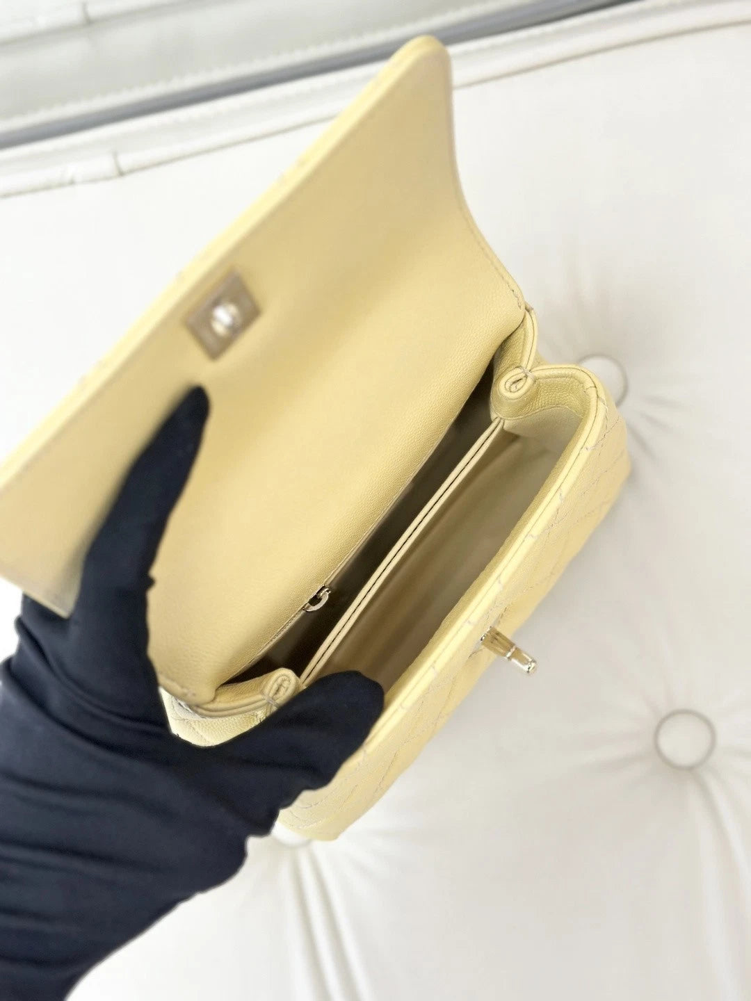 Chanel Coco Handle Mini Calfskin Top Handle Chain Crossbody Yellow Gold S