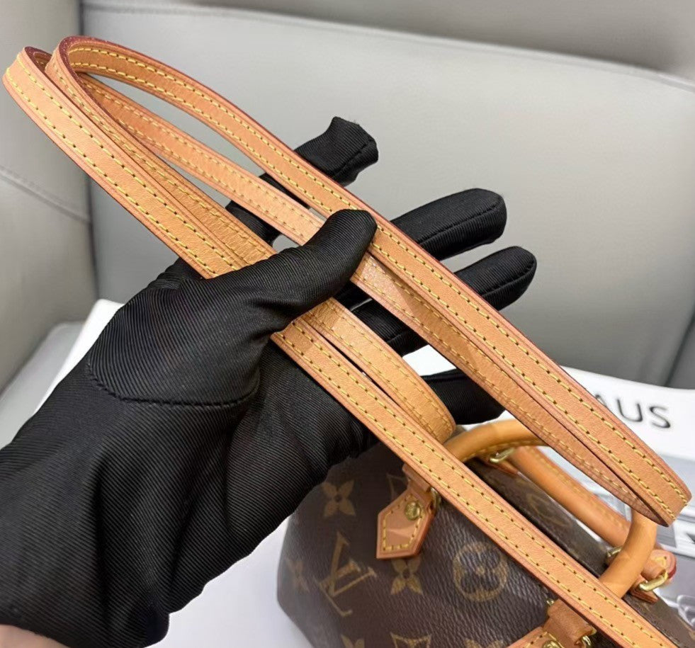 Louis Vuitton Speedy Nano Monogram Top Handle Bag Crossbody Brown Gold Women