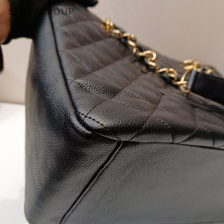 Chanel GST MM Chain Shoulder Bag Black Gold Used Women Classic Diamond