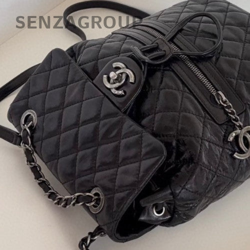 Chanel Calfskin PM Backpack Black Silver Diamond Used Women Classic Fashion