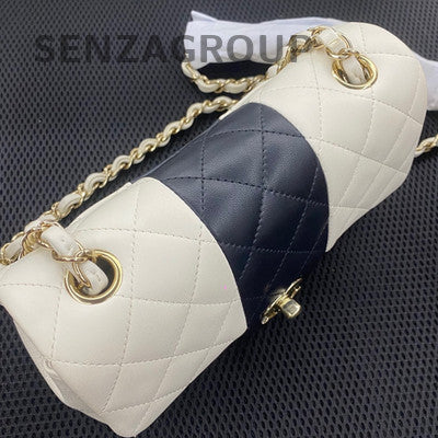 Chanel Classic Flap Mini White & Black Gold Hardware Lambskin Chain Bag