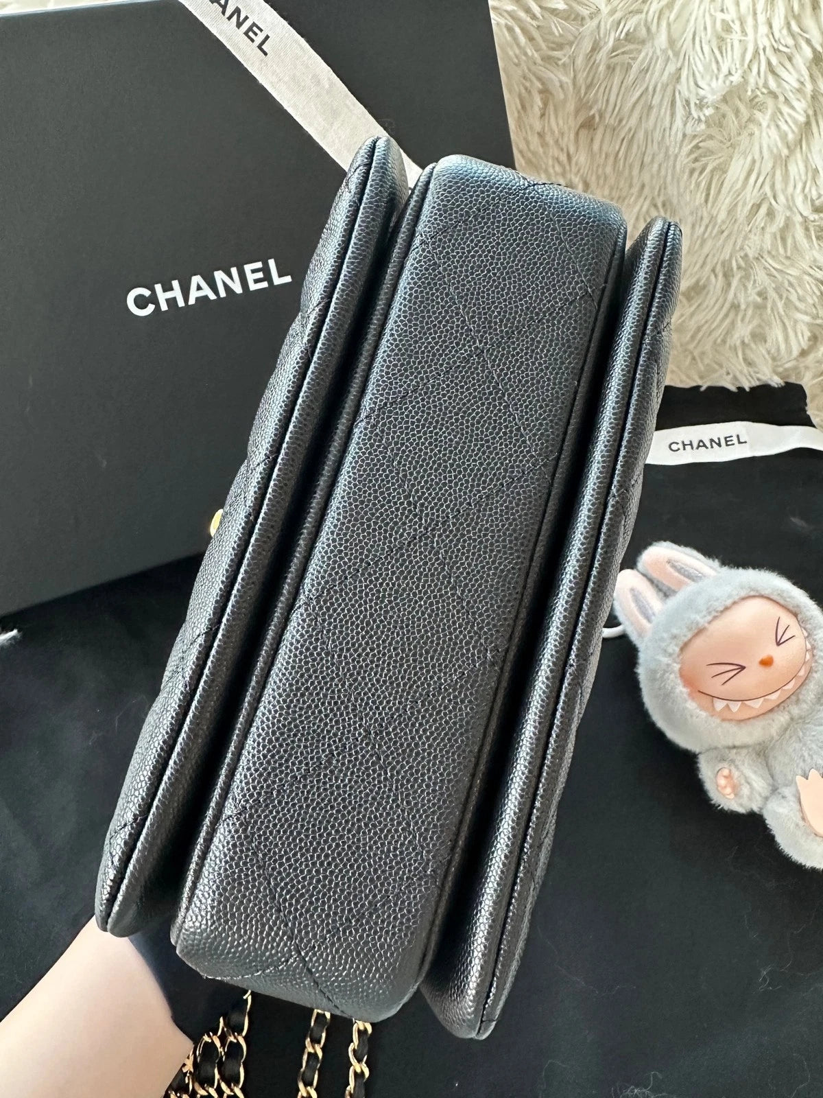 CHANEL Black Caviar Leather Square Shoulder Handbag For Women