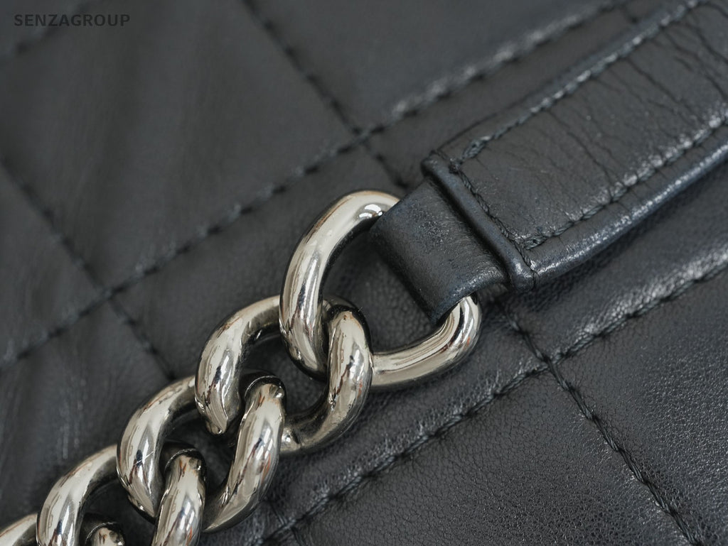 CHANEL Leboy Diamond pattern Chain Shoulder bag Black Silver Women