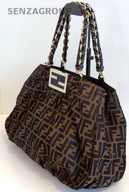 Fendi Classic Monogram Logo tote Shoulder bag Brown Women