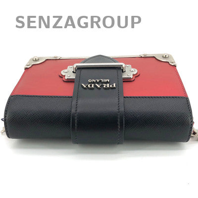 Prada Cahier Red Silver Buckle Leather Chain Crossbody Bag Classic Women