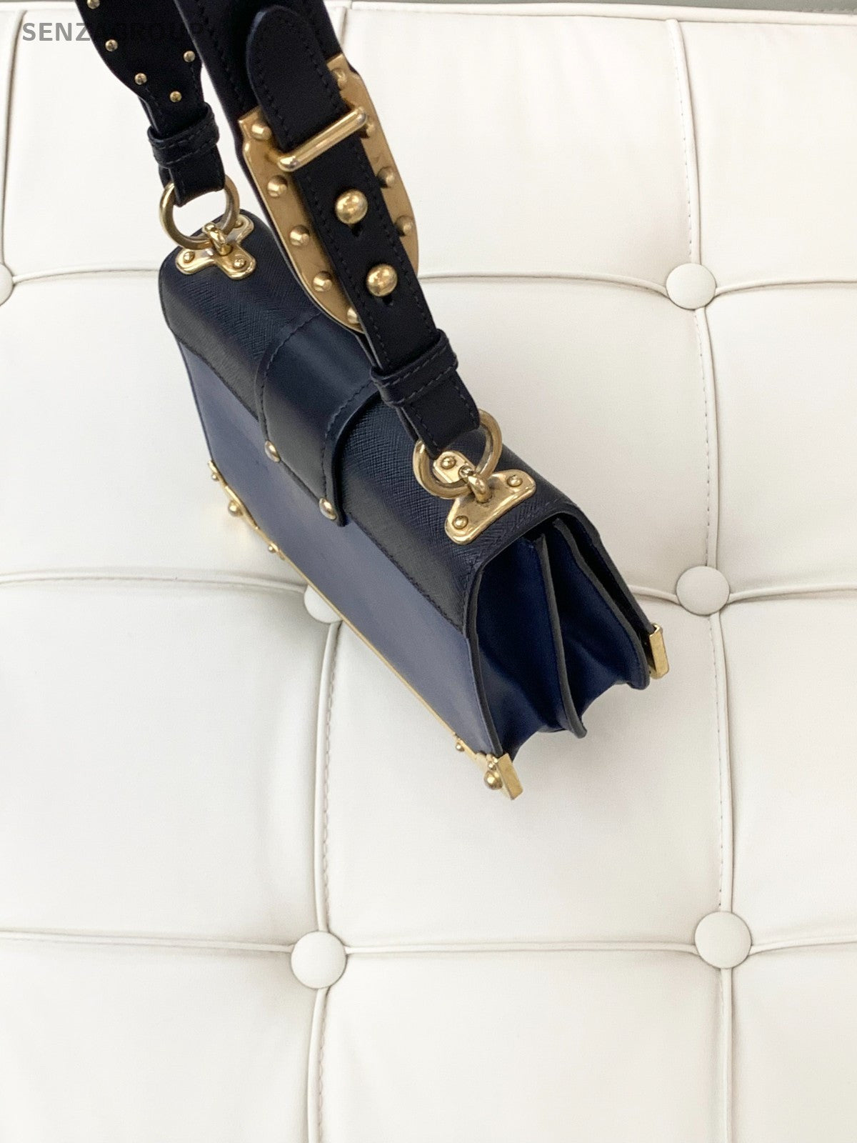 PRADA Cahier Calfskin Navy Blue Shoulder bag Crossbody Women