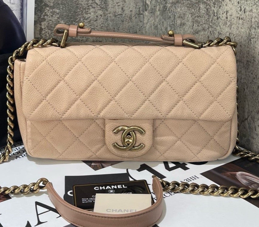 Chanel Classic Flap Diamond Chain Shoulder Bag Crossbody Brown Gold Women
