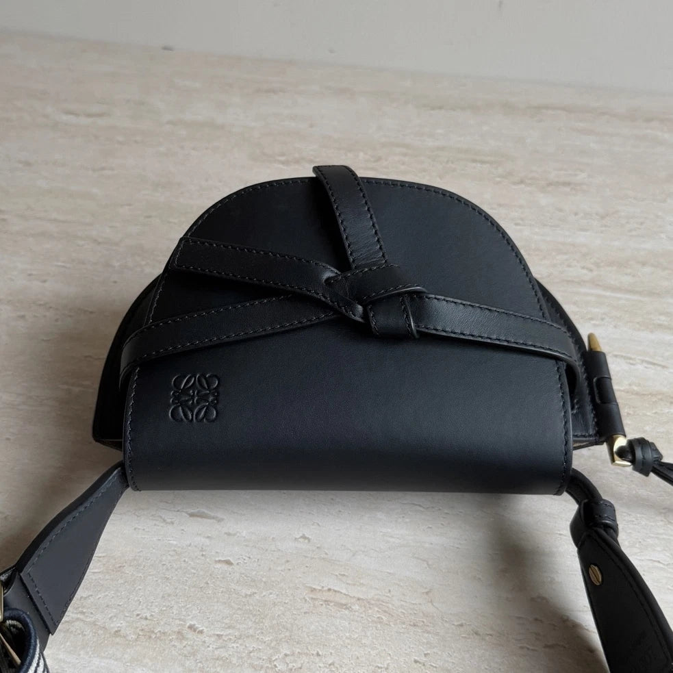 Loewe Gate Dual Mini Leather Wide Strap Black Shoulder Bag Crossbody