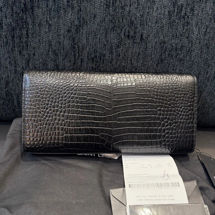 Saint Laurent Kate Calfskin Tassel Clutch Black Gold Used Women Classic D
