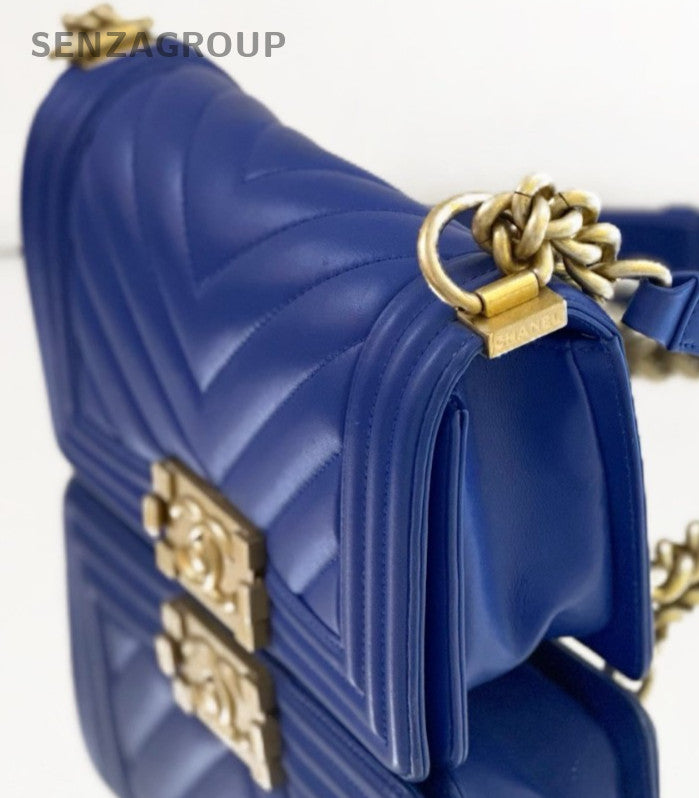 Chanel Leboy PM Chain Shoulder Bag Blue Gold Women Classic Designer