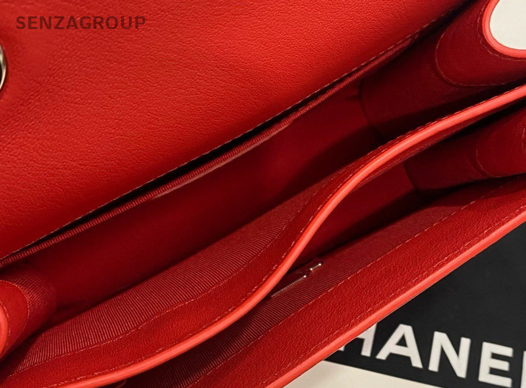 Chanel Cuba Series 18P Lambskin Chain Shoulder Bag Red Silver Women Classic