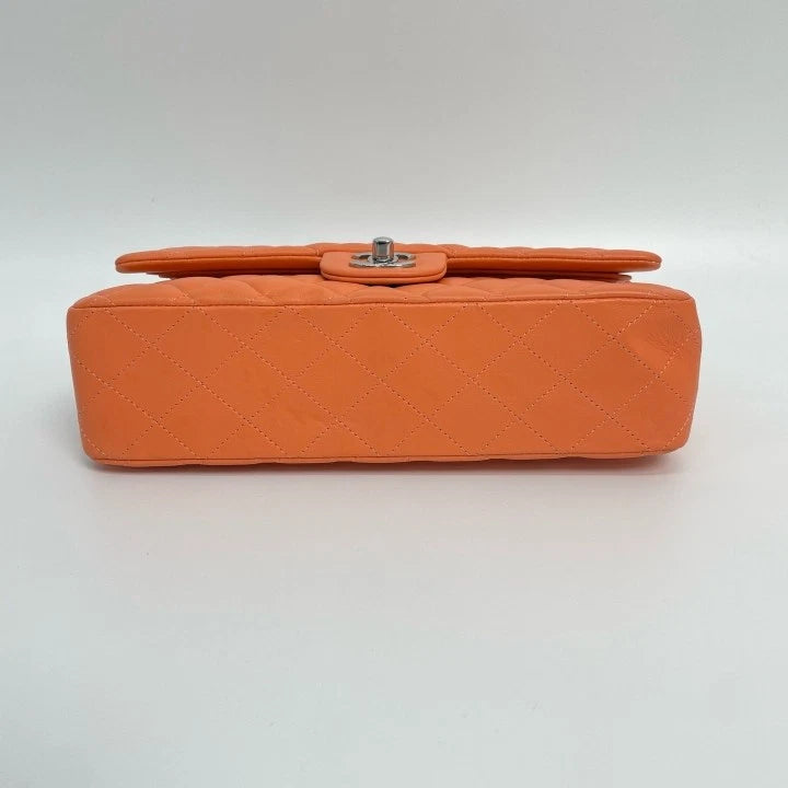 CHANEL Classic Flap Orange Lamskin Medium Shoulder Bag For Women