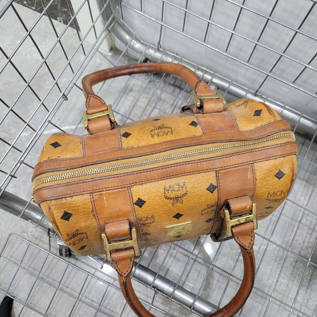 MCM Cognac Monogram PVC Boston Pillow Shoulder Handbag Women