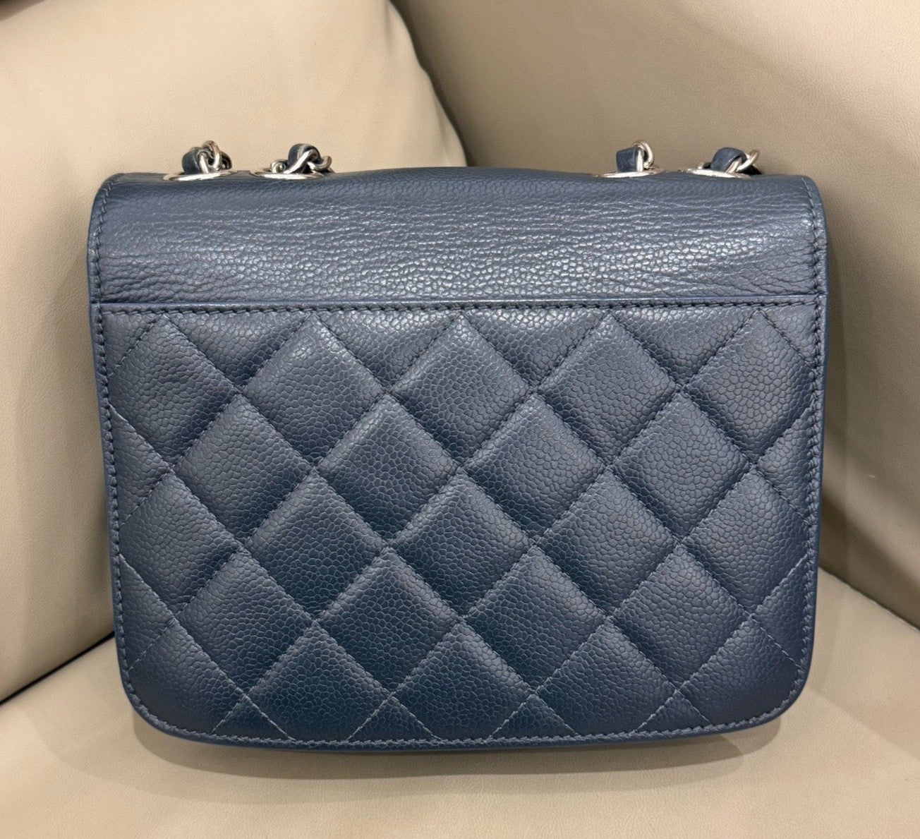 Chanel Cuba Calfskin Chain Shoulder Bag Crossbody Navy Silver Women Classic