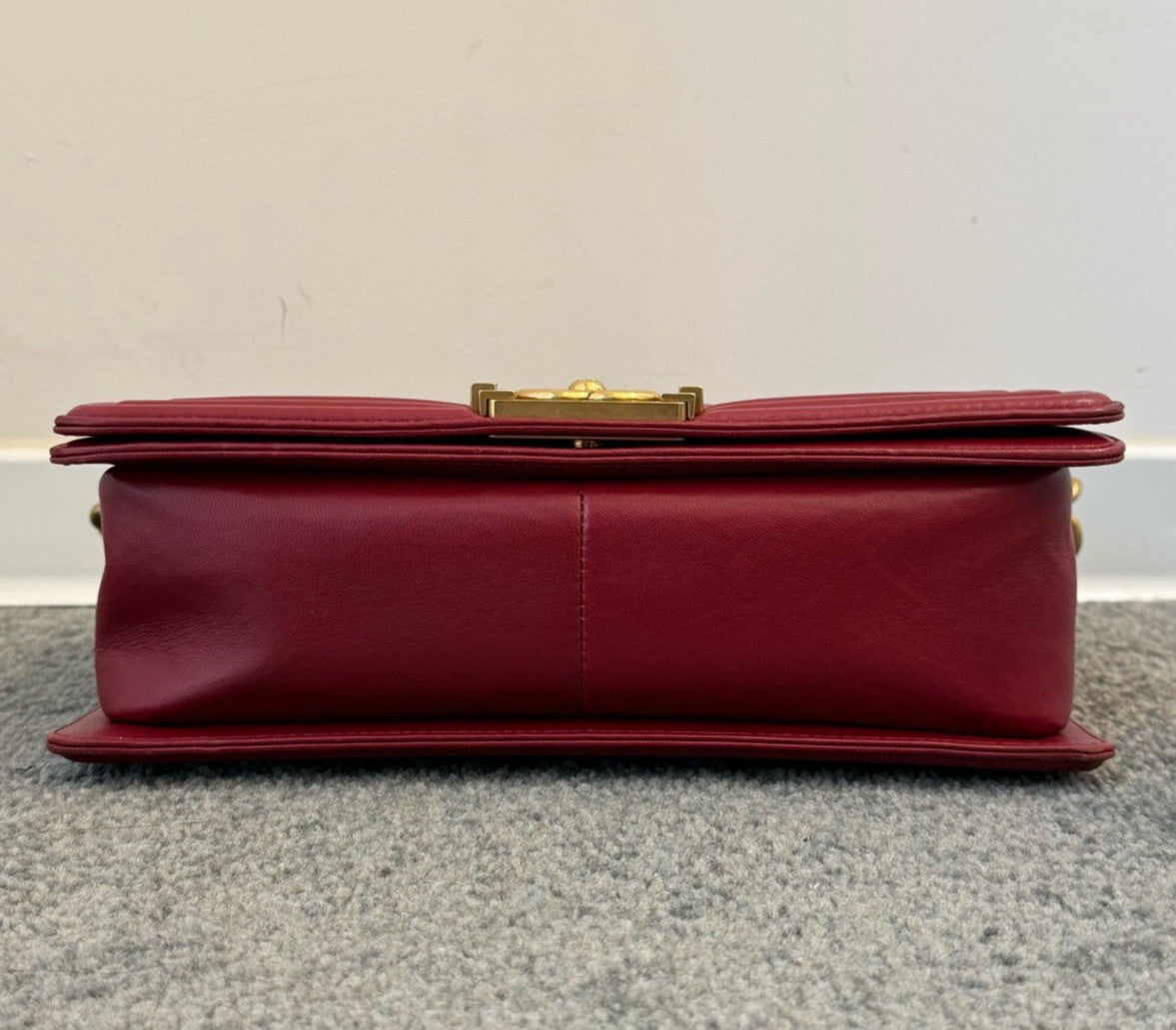 Chanel Leboy MM Lambskin Chain Shoulder Bag Crossbody Red Gold Women Classic