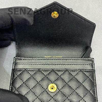 Saint Laurent Black Gold Leather Envelope Cardholder Wallet Women's Classic