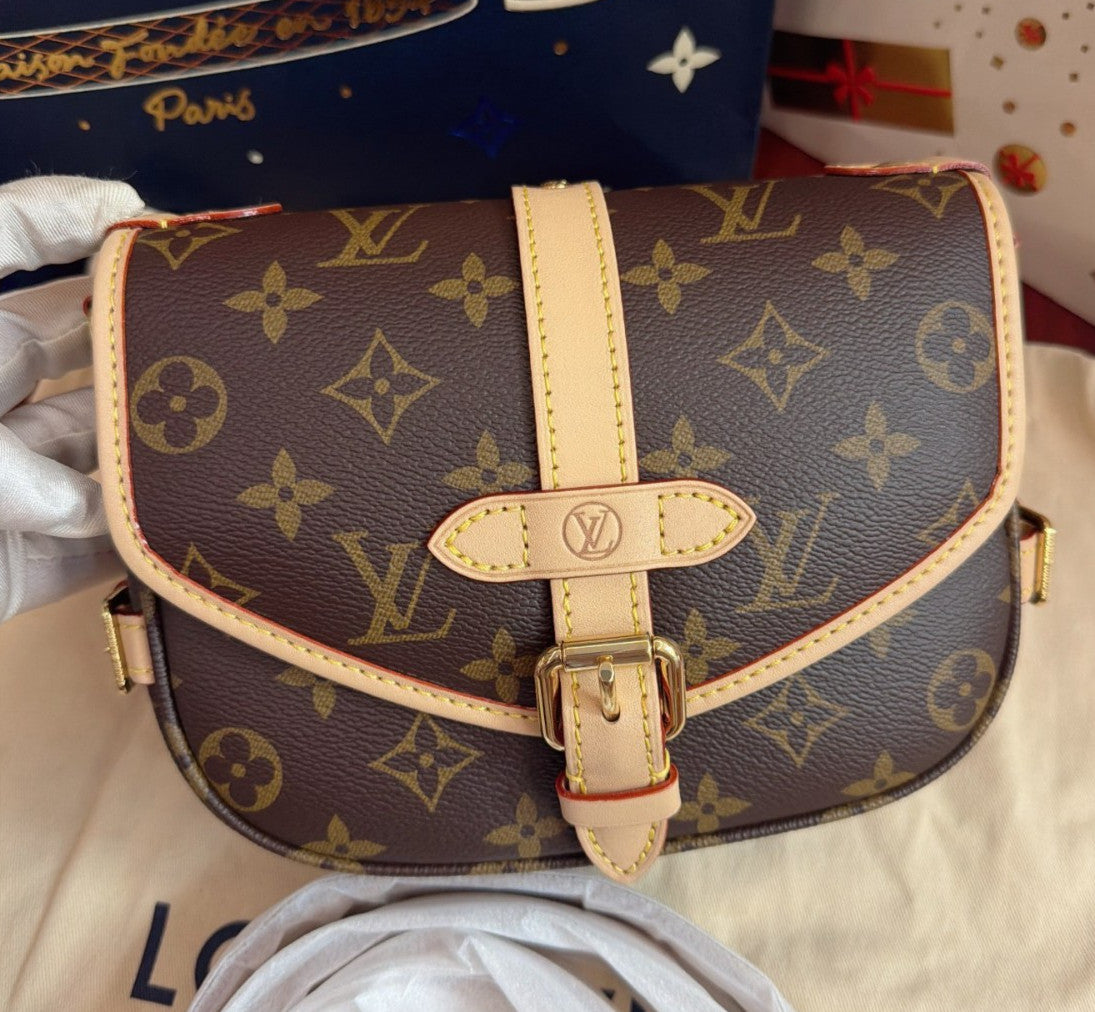 Louis Vuitton Saumer BB Monogram Shoulder Bag Brown Gold Women Classic Fashion