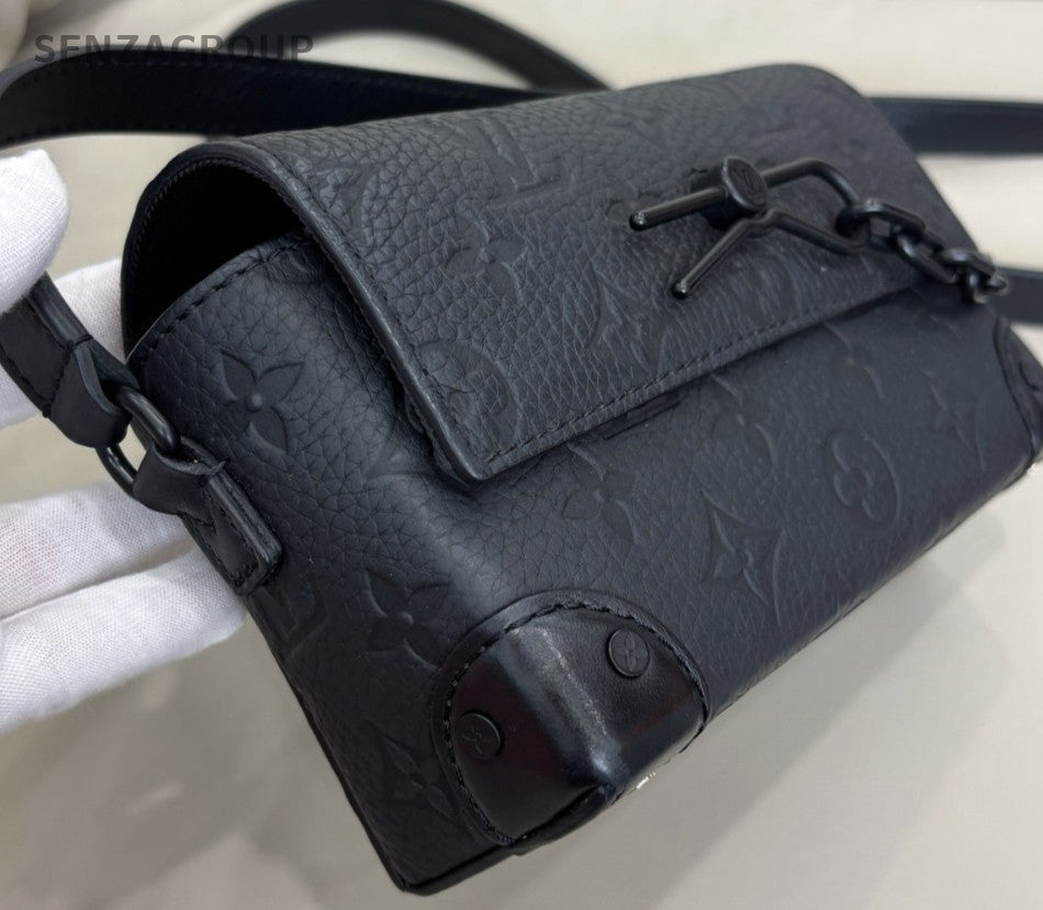 Louis Vuitton Steamer Embossed Full Leather Box Shoulder Crossbody Bag Black