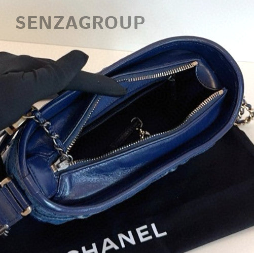 Chanel Gabrielle Denim PM Chain Shoulder Bag Crossbody Blue Gold Women Classic