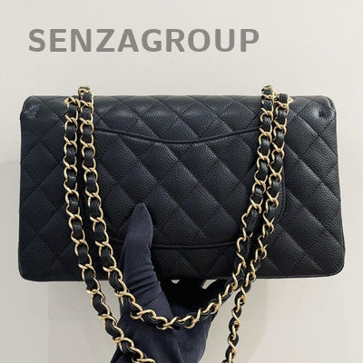 Chanel Black Caviar Leather Medium Classic Flap Bag with Gold Chain
