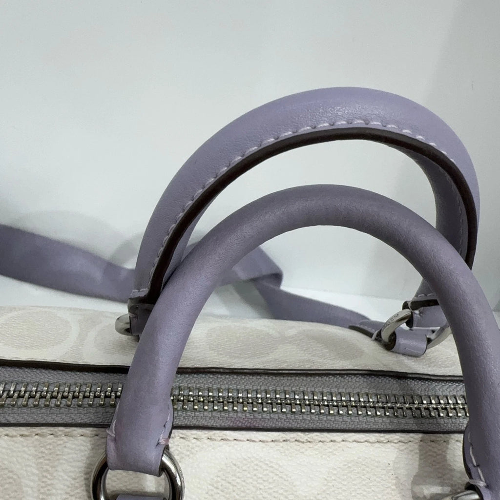 Coach Women's Small White PVC Logo Boston Handbag Shoulder Crossbody Bag