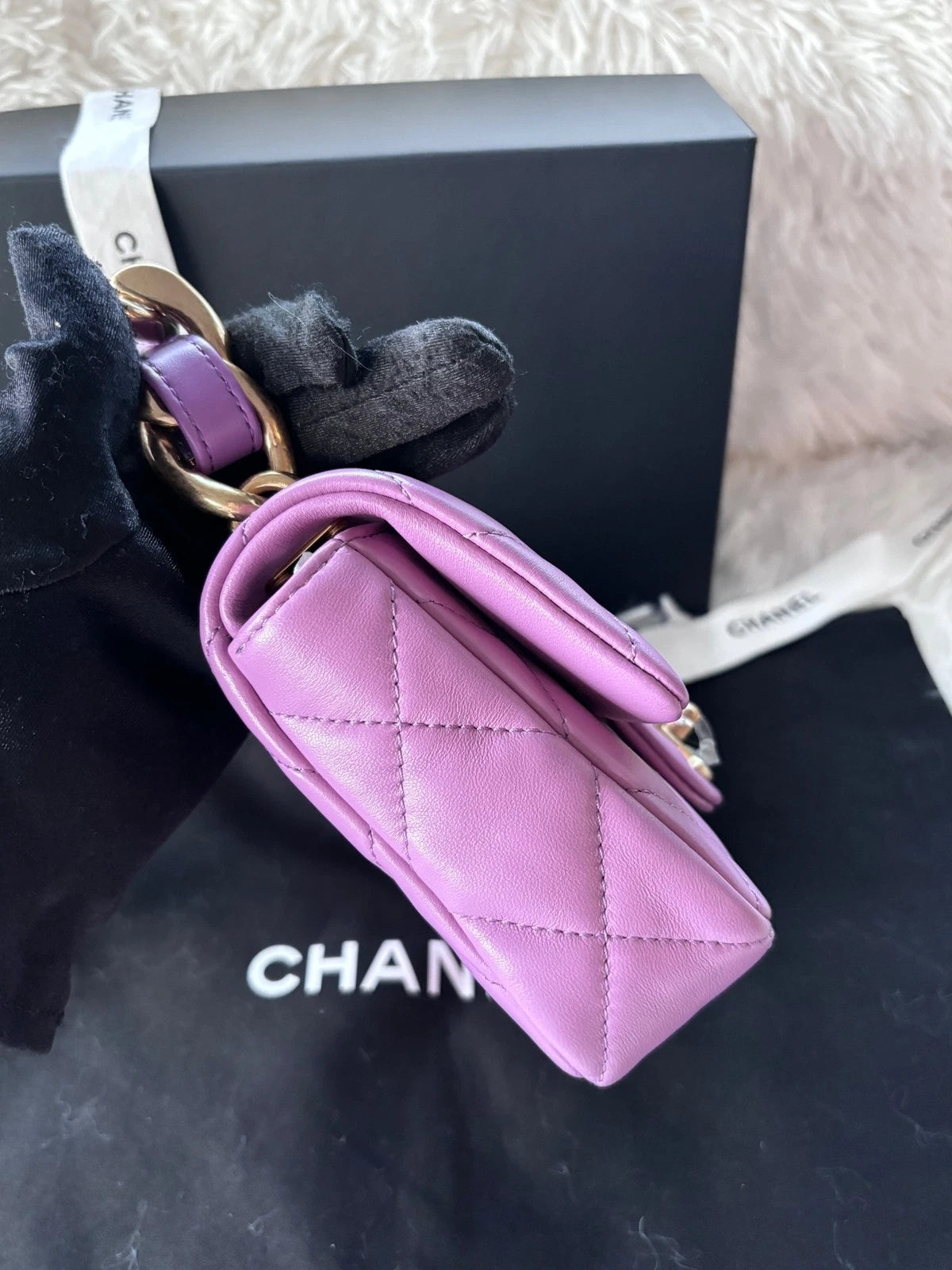 Chanel Purple Lambskin Square Shoulder Handbag for Women