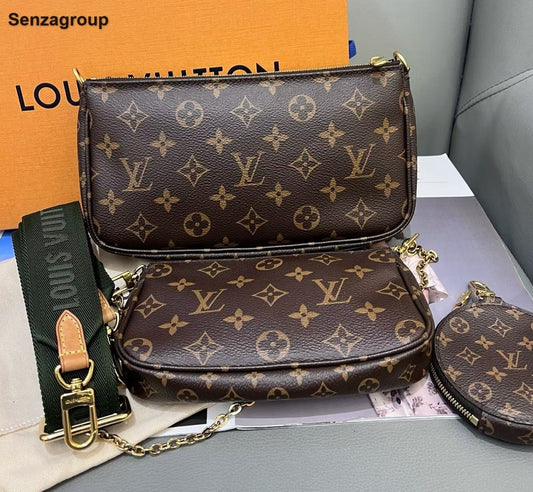 Louis Vuitton Multi Pochette Monogram Chain Shoulder Crossbody Brown Gold Women